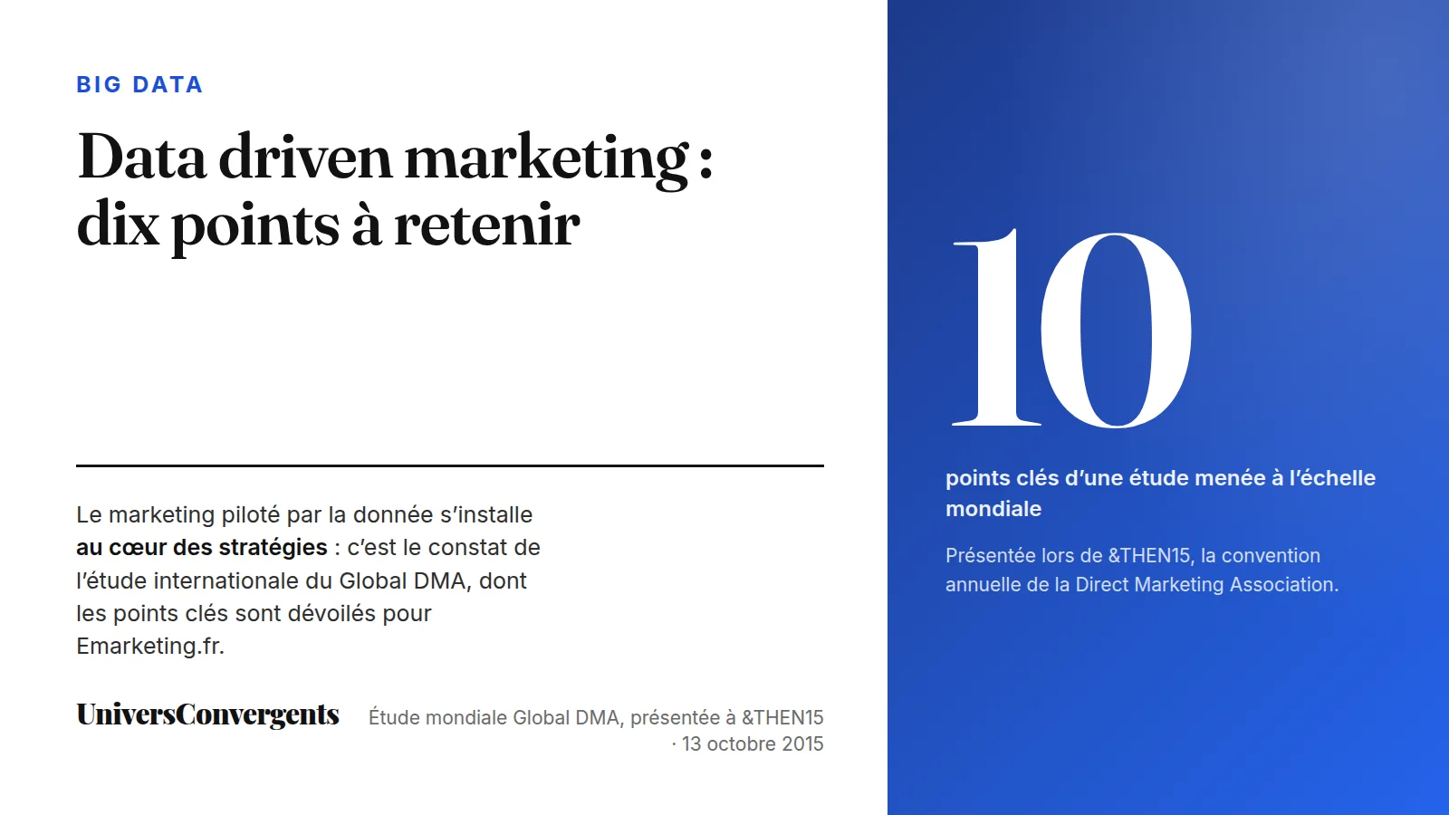 Carte de synthèse : dix points clés de l'étude mondiale du Global DMA sur le data driven marketing